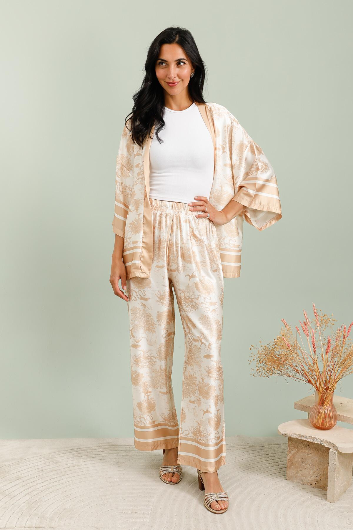 Grossiste MOOYA - Ensemble PAYSAGE kimono et pantalon satiné