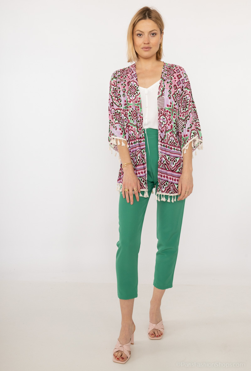 Wholesaler Elissa - Short printed cardigan with fringes