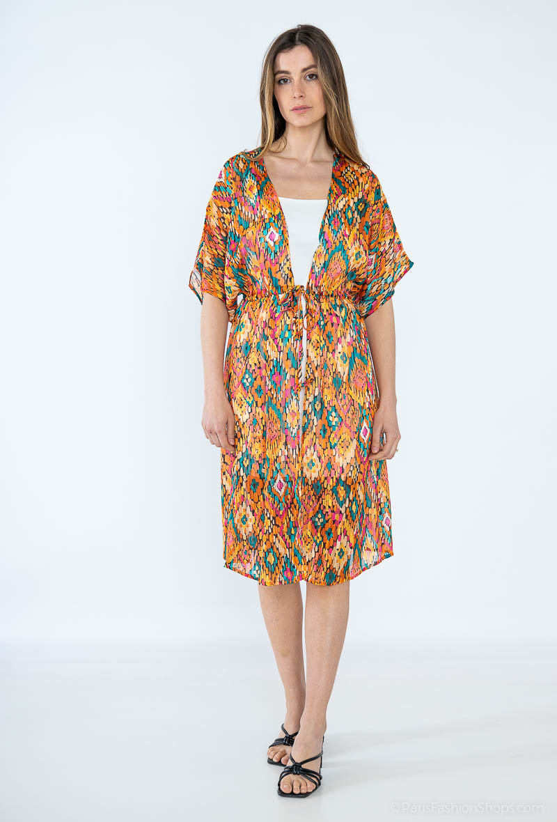 Wholesaler Elissa - Short-sleeve floral print kimono