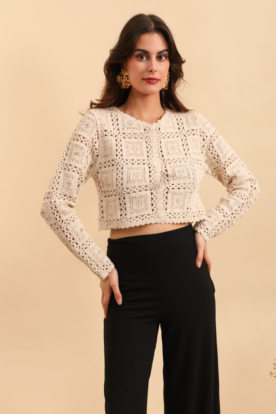 Grossiste MOOYA - Gilet court crochet manches longues