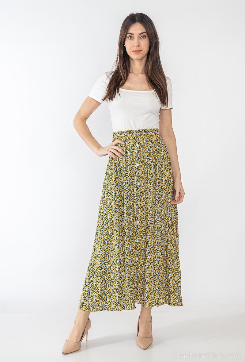 Grossiste Elissa - Jupe longue fleuri avec boutons tout le long