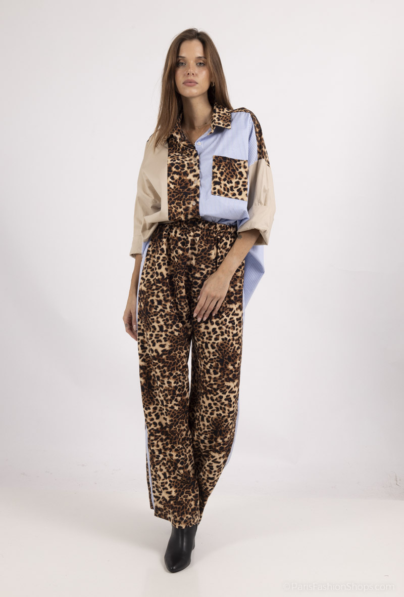 Grossiste Elissa - pantalon en coton imprimé léopard