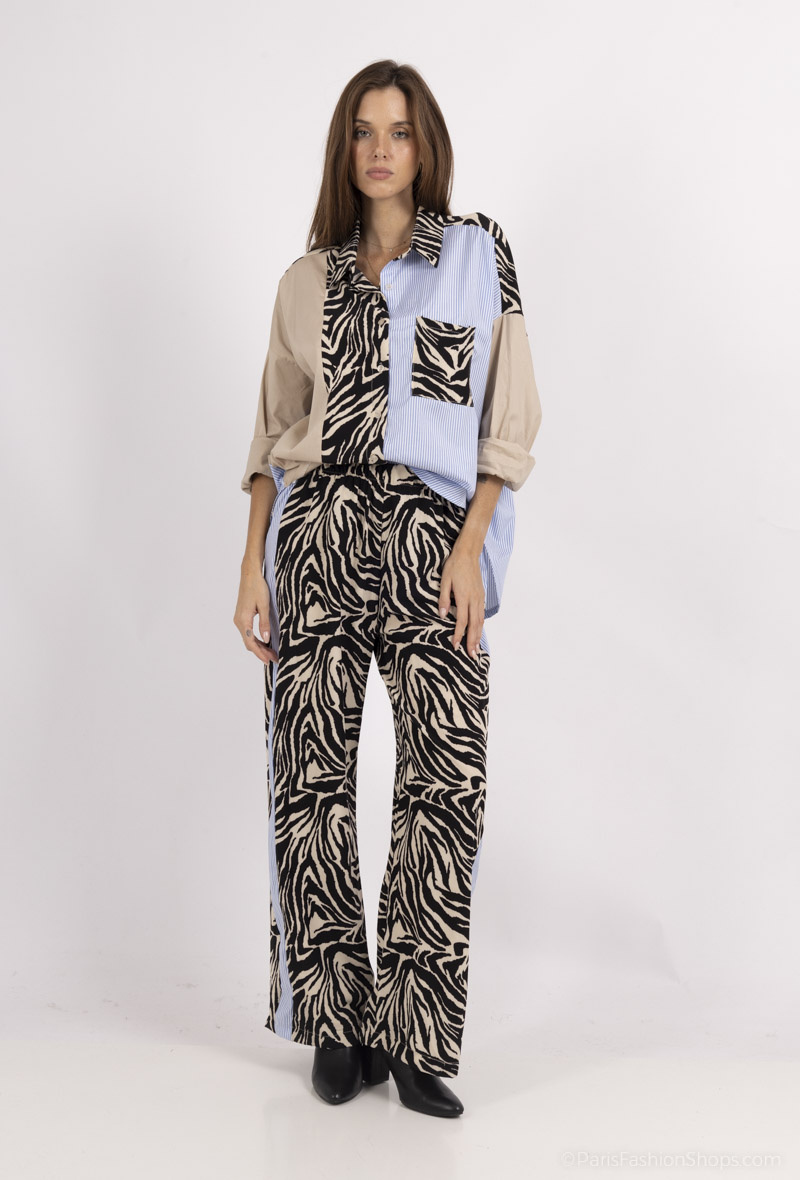 Grossiste Elissa - pantalon en coton imprimé zébré