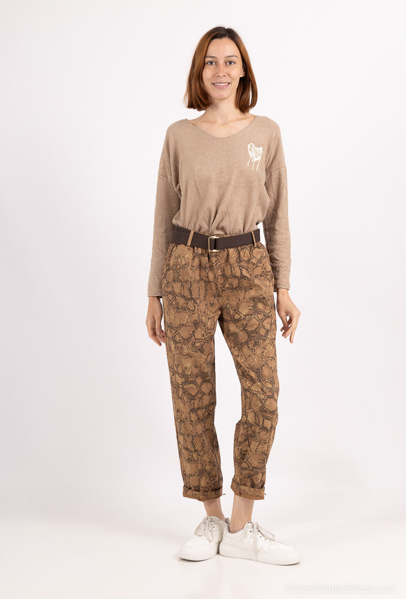 Grossiste Elissa - Pantalon imprimé animalier avec ceinture