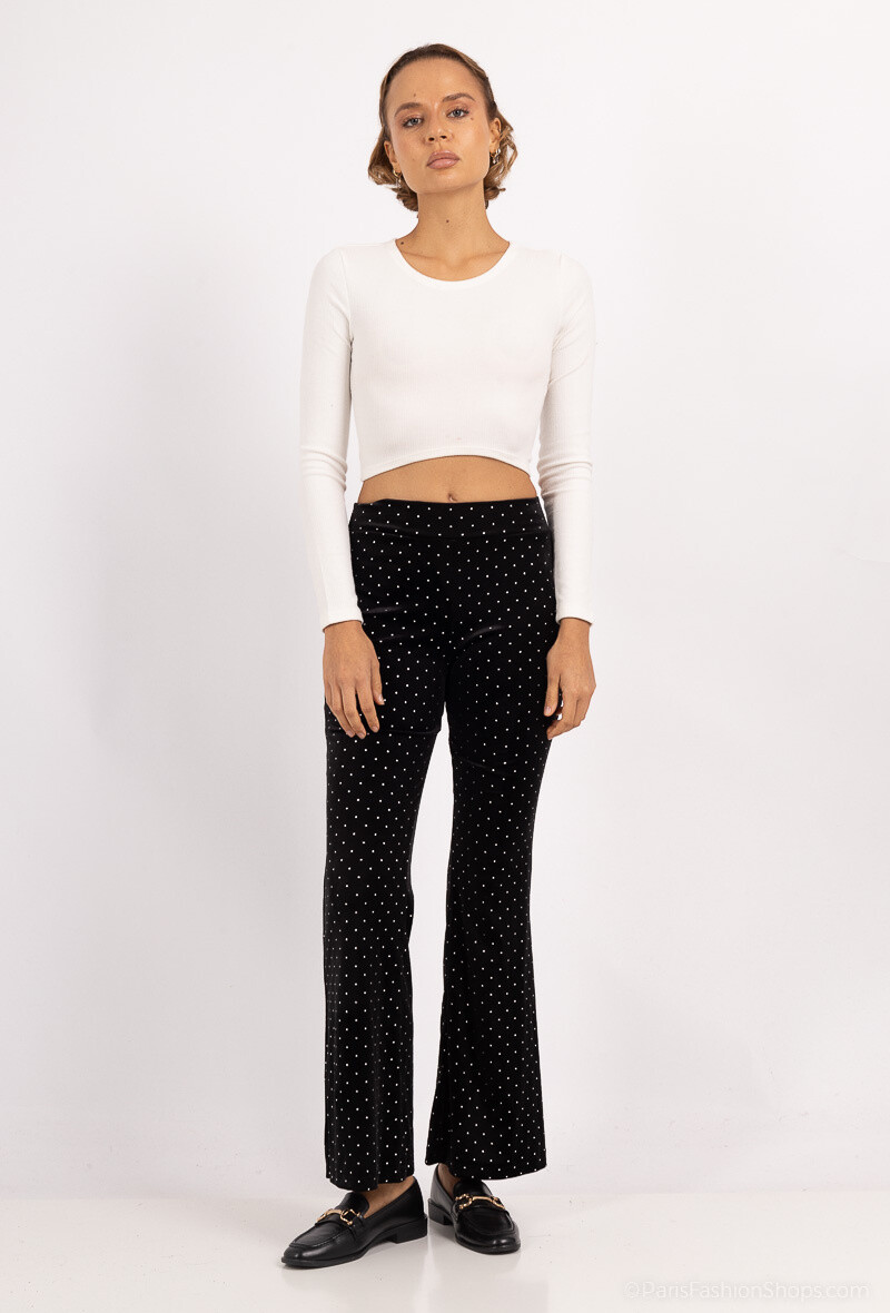 Grossiste Elissa - Pantalon velours avec petit point argenté paillettes