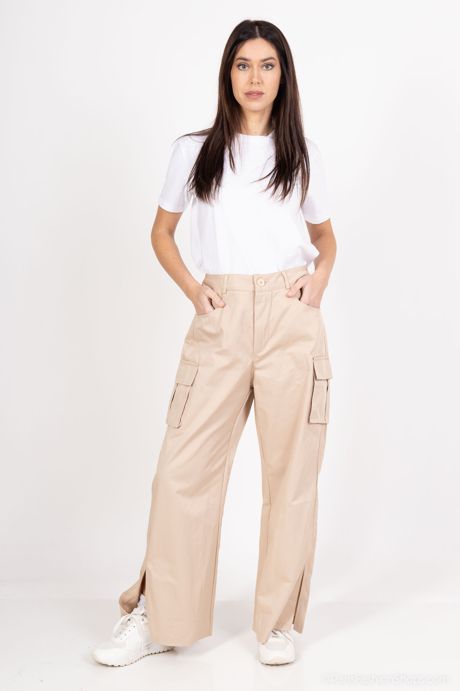 Grossiste Elissa - Pantalon coton cargo larges avec des poches