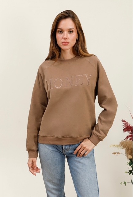 Wholesaler MOOYA - Plain cotton sweatshirt with round neck and HONEY embroidery - M219