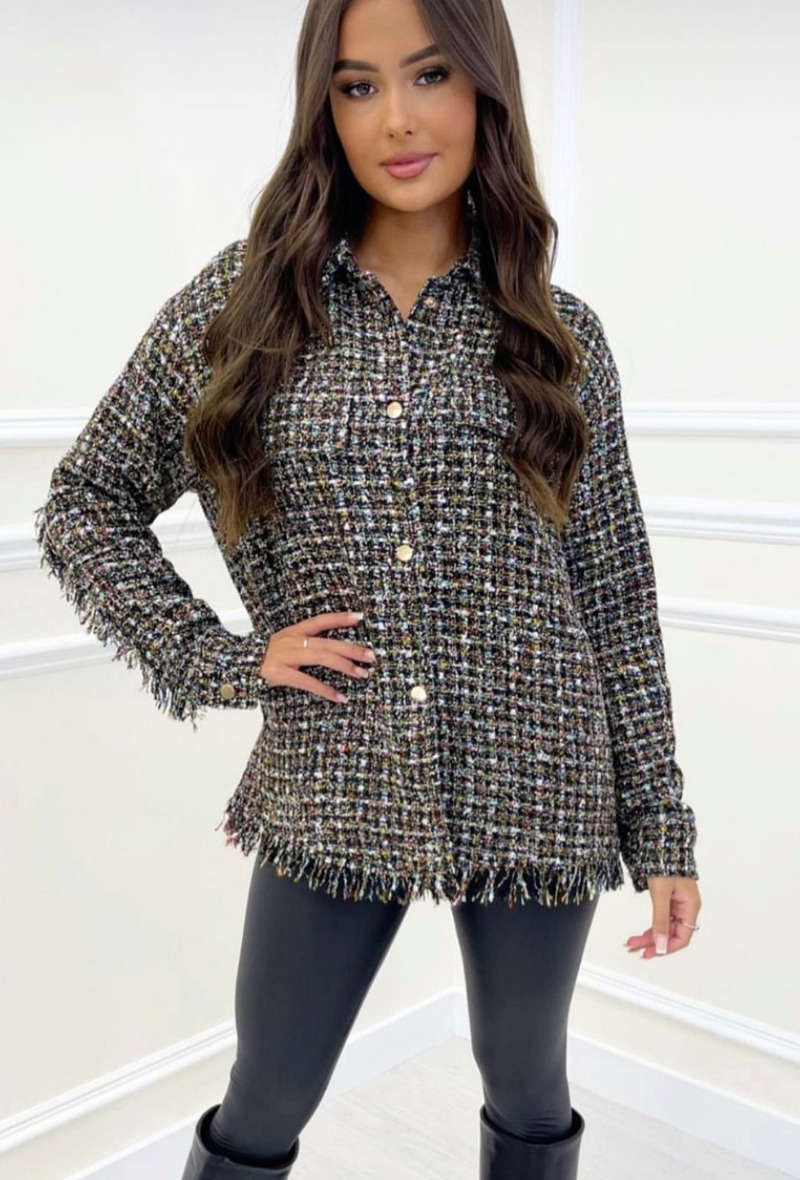 Grossiste Elissa - Veste surchemise oversize en tweed pailleté