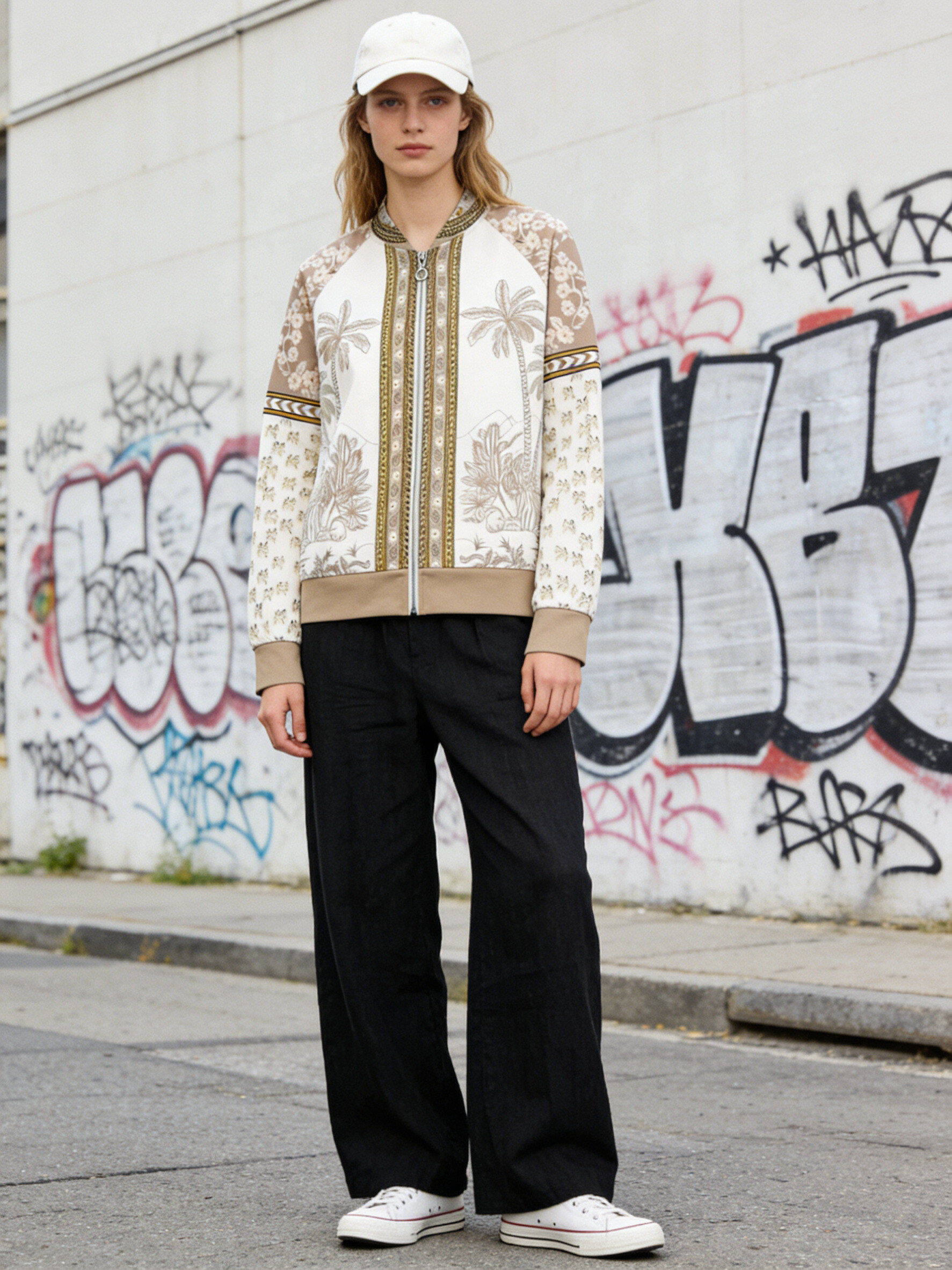 Mayorista MoreFantasy - Chaqueta Bomber con Estampado Tropical y Ribete Decorativo
