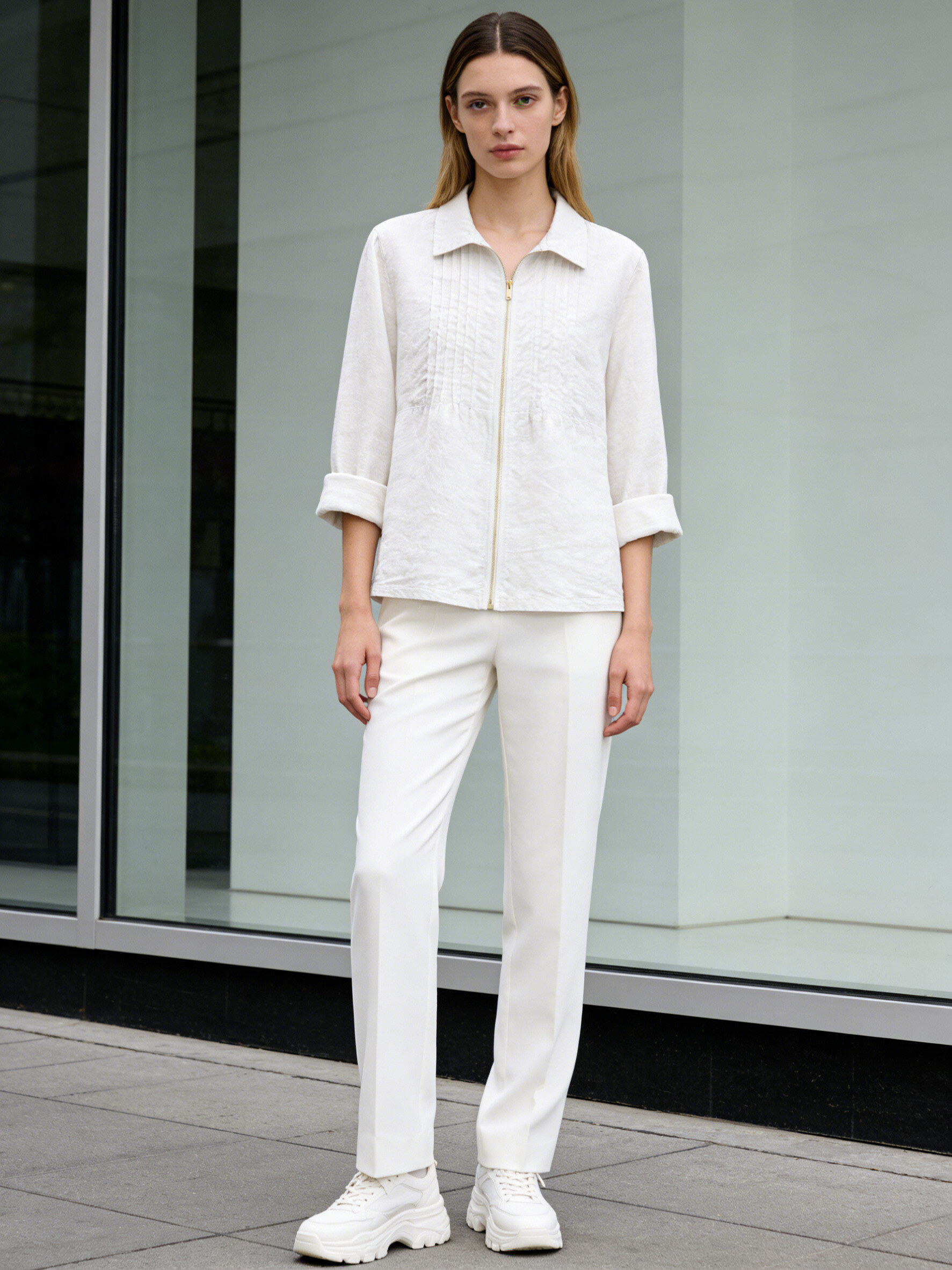 Wholesaler MoreFantasy - 100% Linen Half-Zip Pleated Shirt Jacket