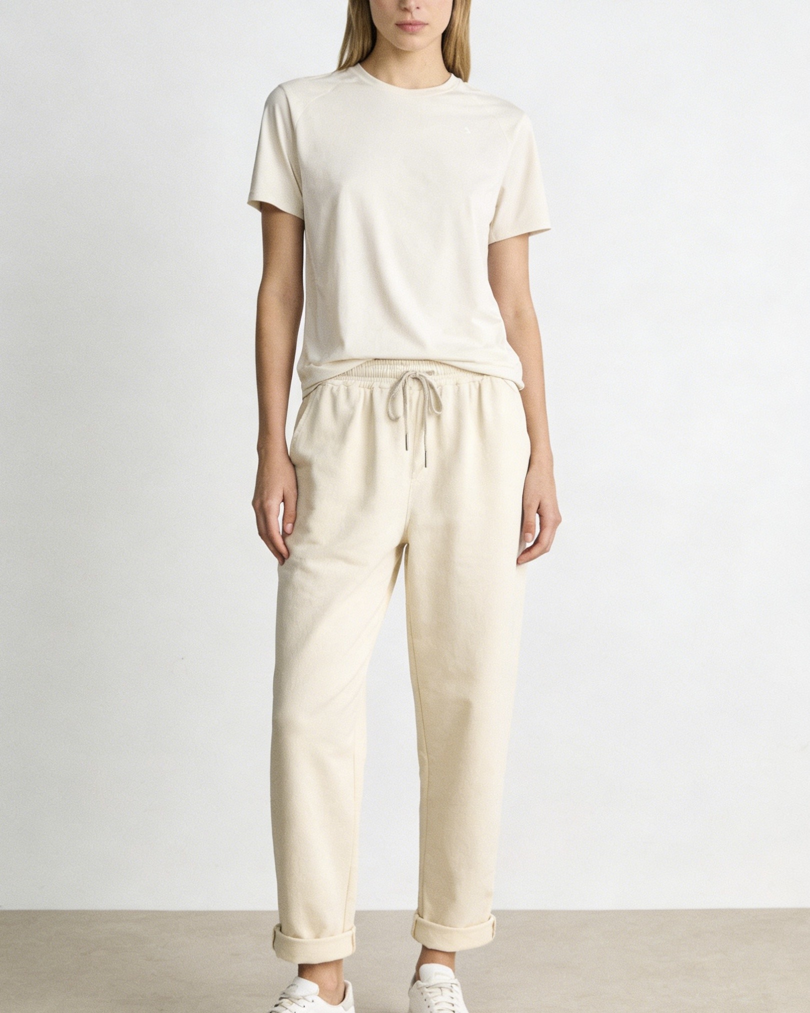 Grossiste MoreFantasy - Pantalon en mélange de coton à taille élastique avec revers roulés