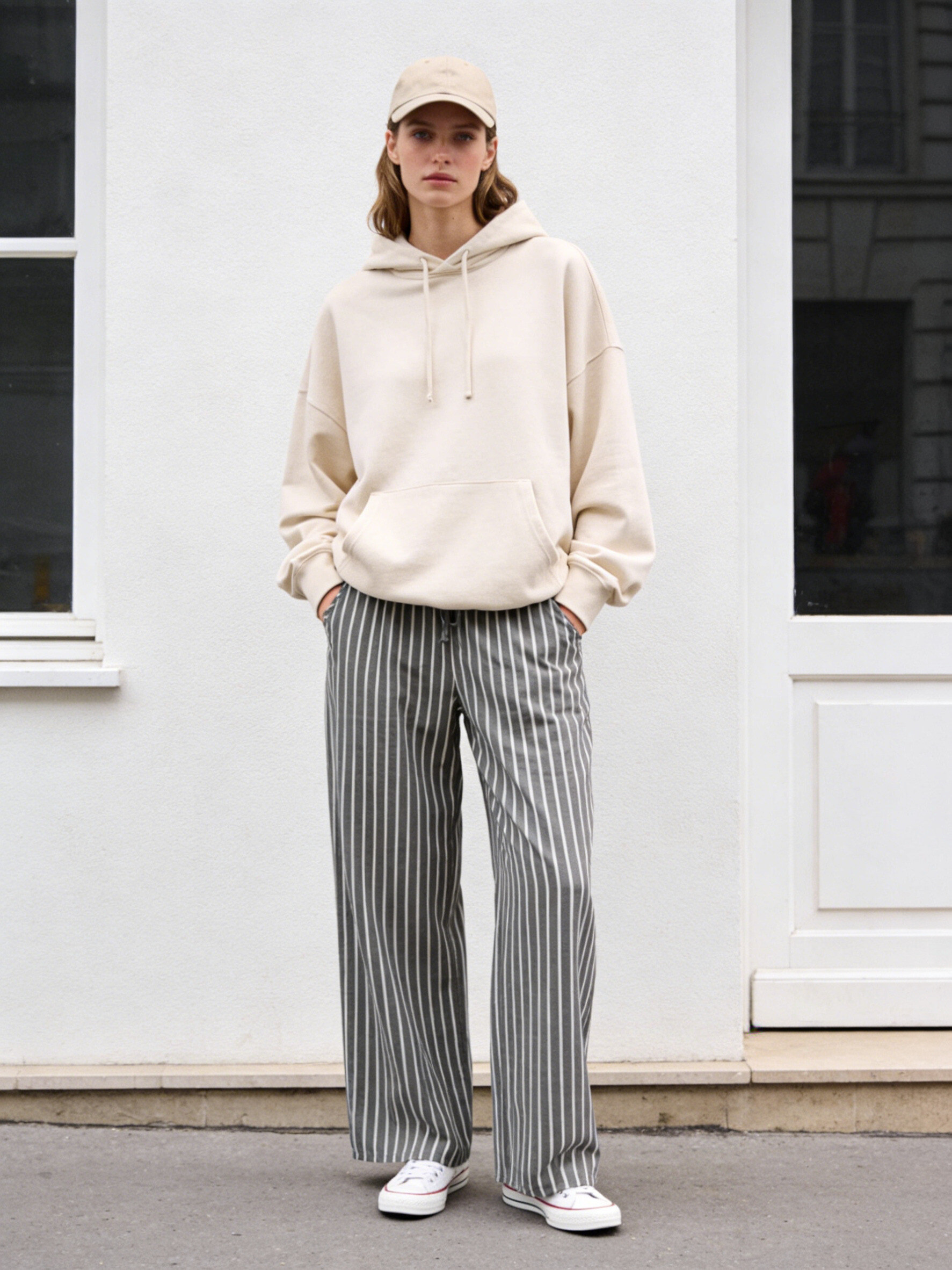 Grossista MoreFantasy - Pantaloni a gamba larga in lino 100% a righe con vita con coulisse