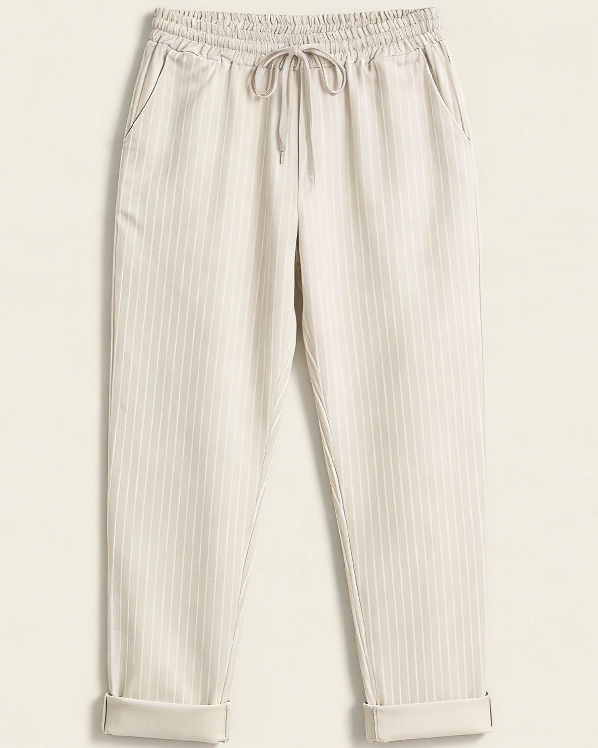 Grossiste MoreFantasy - Pantalon à rayures avec taille élastique et revers