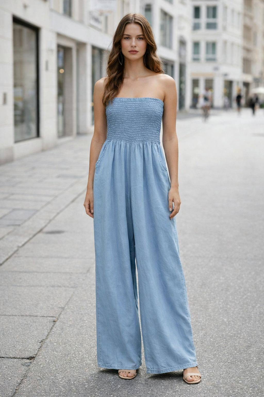 Wholesaler MoreFantasy - 100% Lyocell Smocked High Waist Wide Leg Culottes