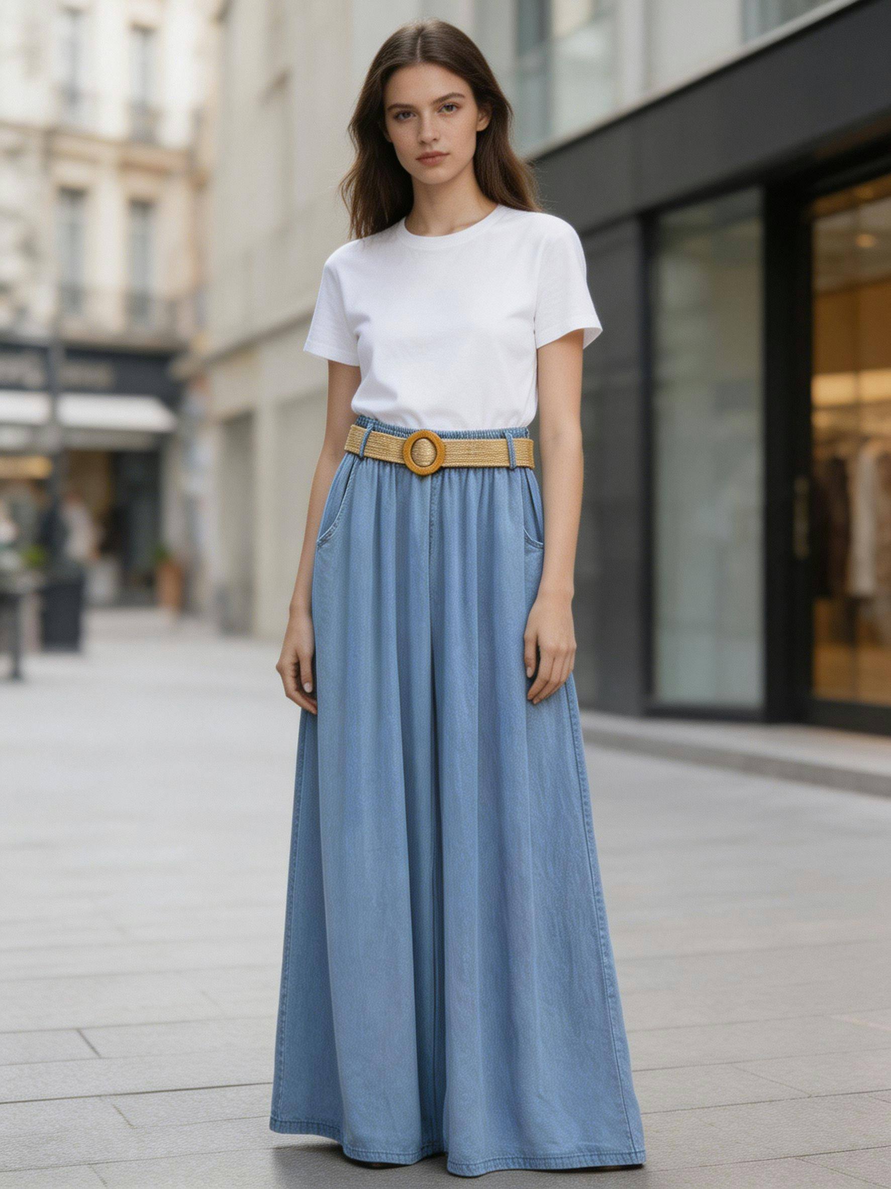 Wholesaler MoreFantasy - 100% Lyocell High Waist Belted Wide Leg Palazzo Trousers