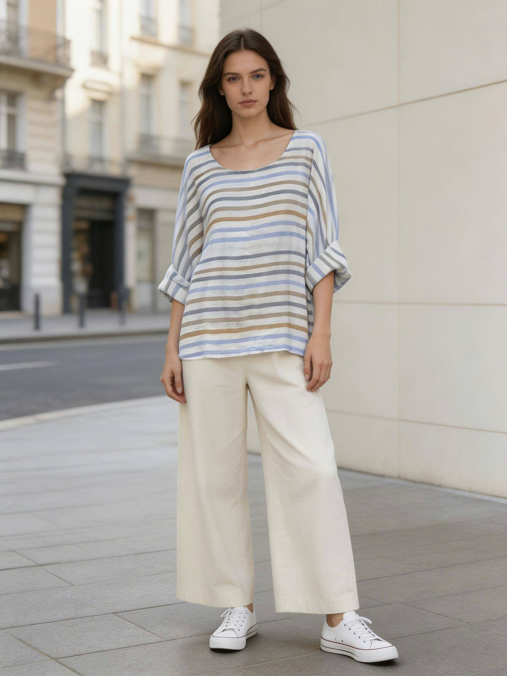 Mayorista MoreFantasy - Top Oversize de Lurex a Rayas con Mangas Murciélago y Puños Enrollados