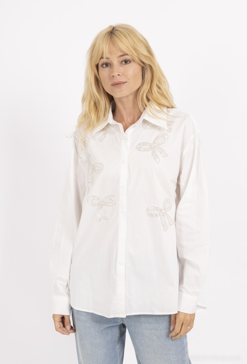 Wholesaler MOZZAAR FOREVER - 100% cotton shirt with sequin bow tie