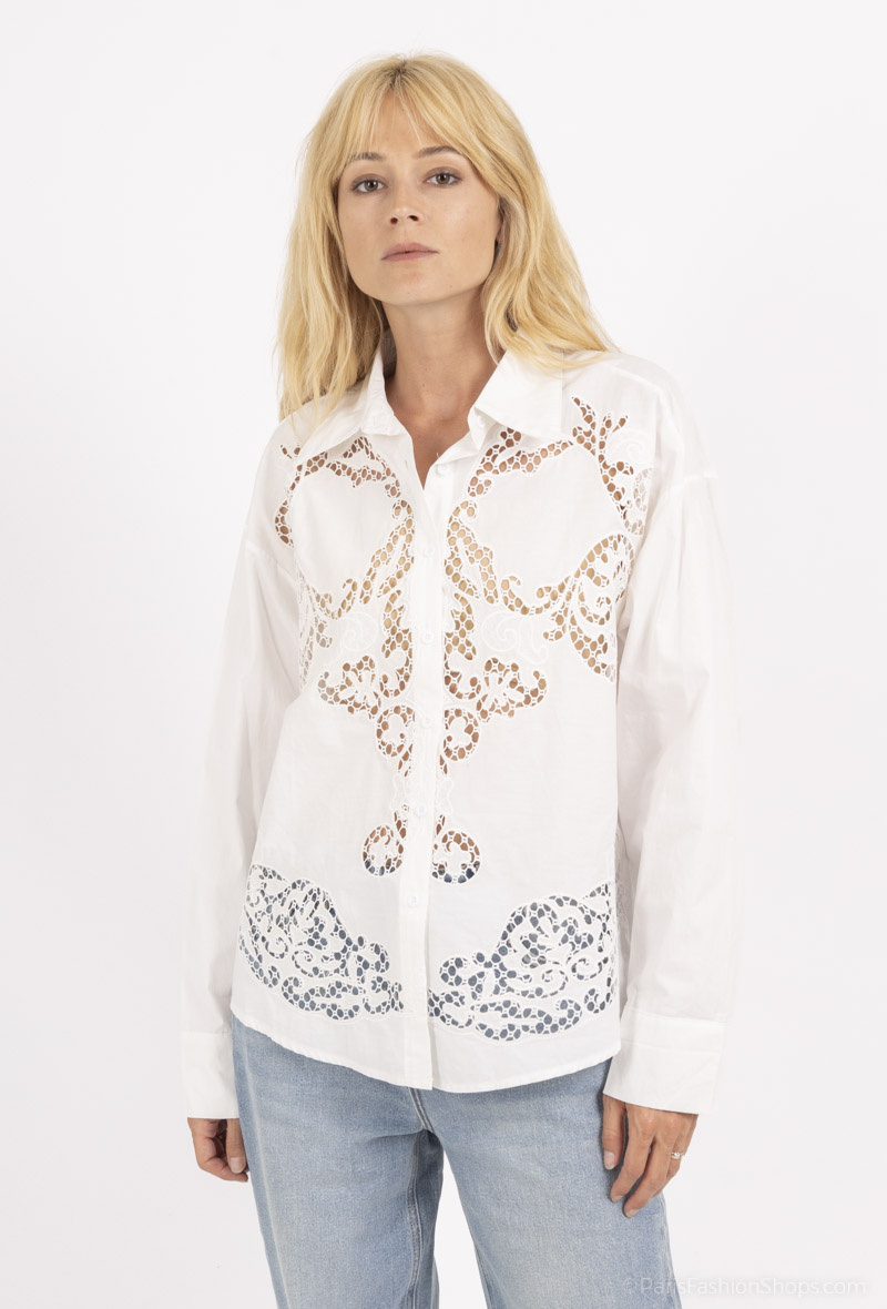 Wholesaler MOZZAAR FOREVER - 100% cotton openwork lace shirt