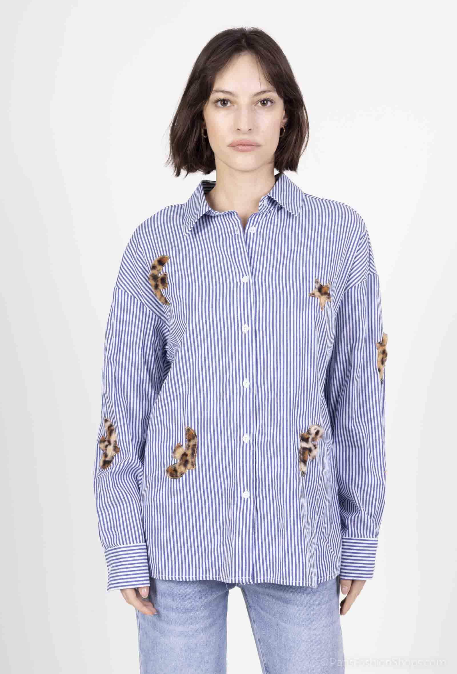 Wholesaler MOZZAAR FOREVER - Striped woman shirt, with Borderie