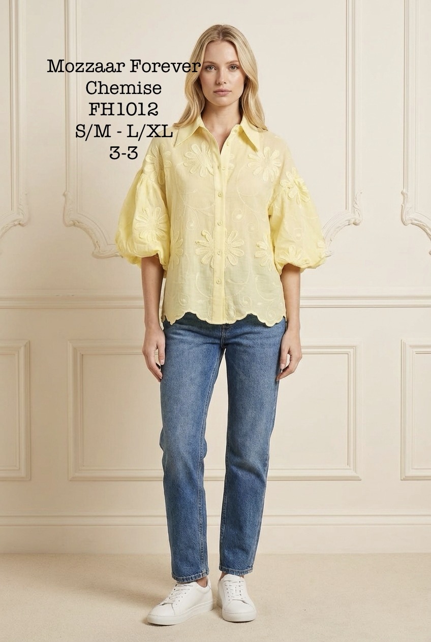Grossiste MOZZAAR FOREVER - Chemise manche courte bouffante, avec broderie fleurs
