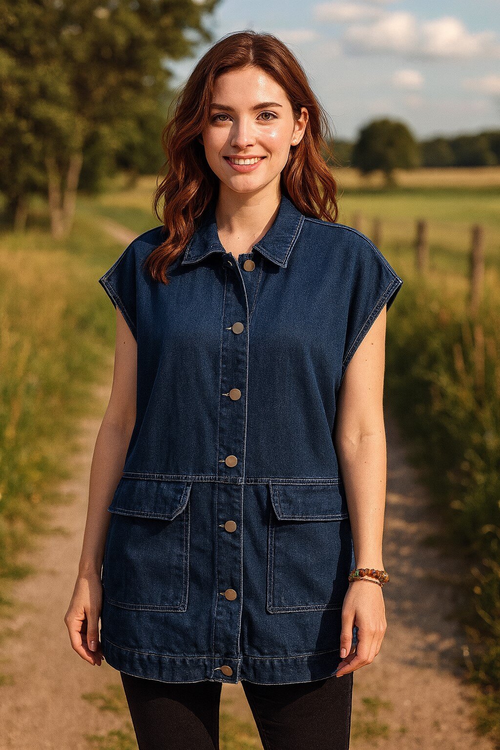 Wholesaler MOZZAAR FOREVER - Oversized denim vest with large pocket