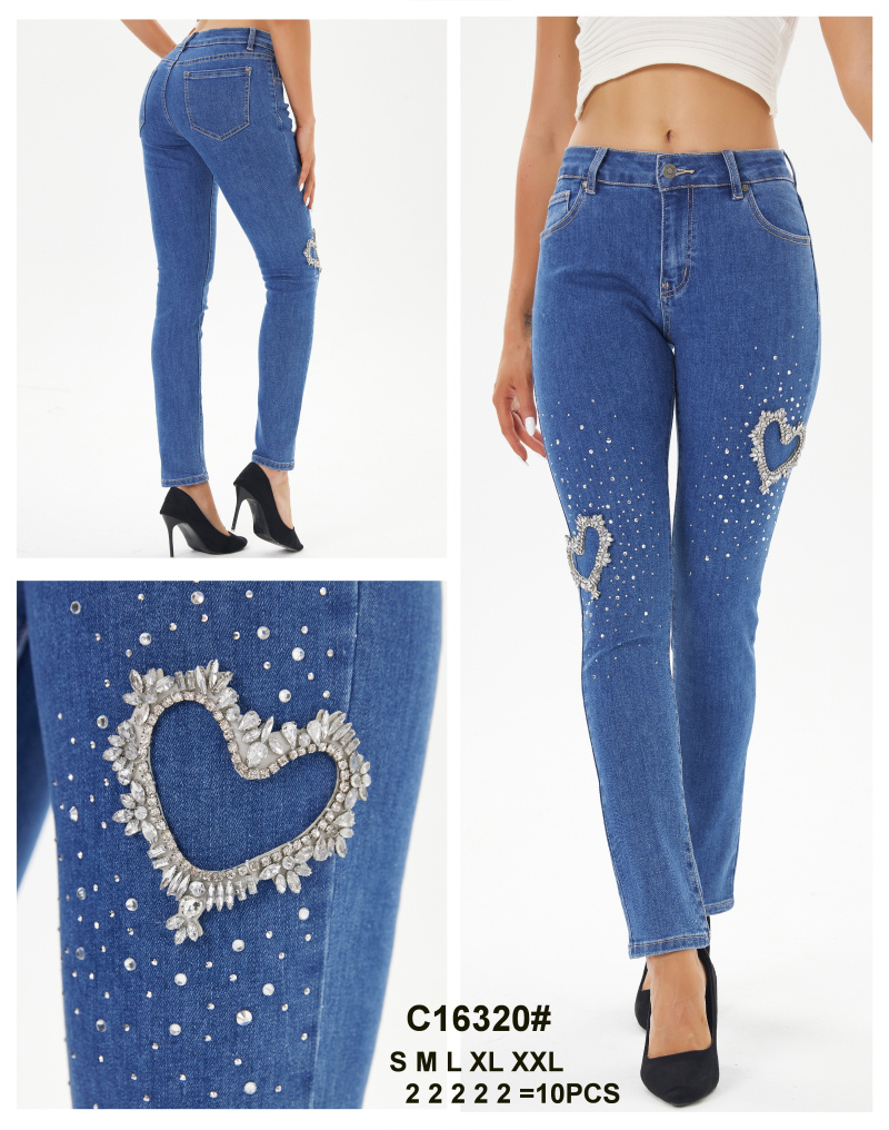 Grossiste MOZZAAR FOREVER - Pantalon jean double cœur strass
