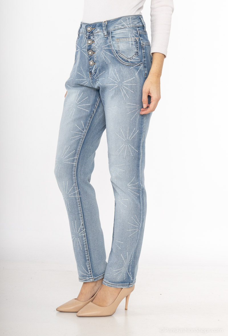 Grossiste MOZZAAR FOREVER - Pantalon jean 4 boutons, strass étoilé