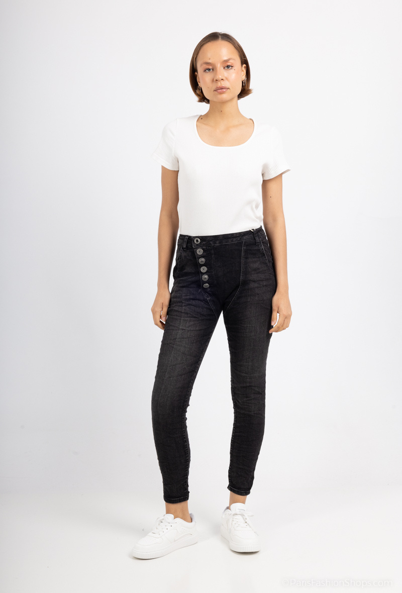 Wholesaler MOZZAAR FOREVER - Black boy-friend jean pants with 6 buttons