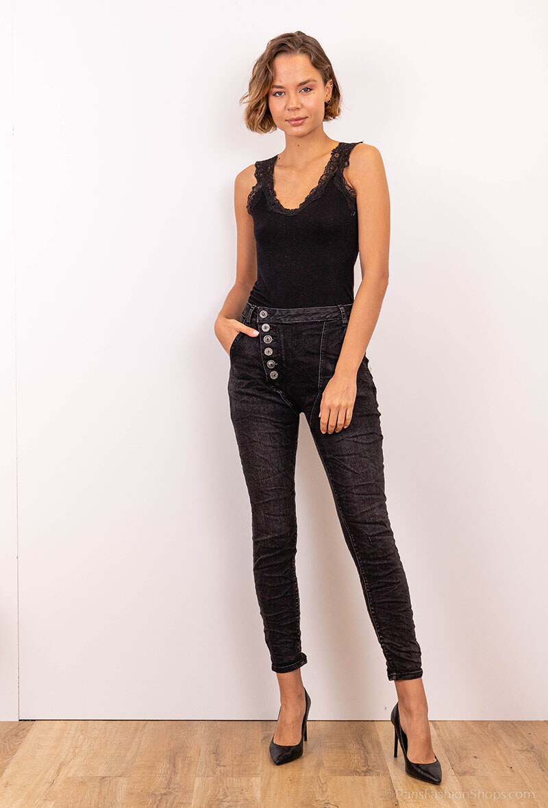Wholesaler MOZZAAR FOREVER - Black boy-friend jean pants with 6 buttons