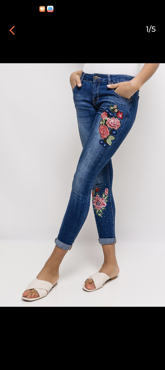 Wholesaler MOZZAAR FOREVER - flower border jeans pants on the front