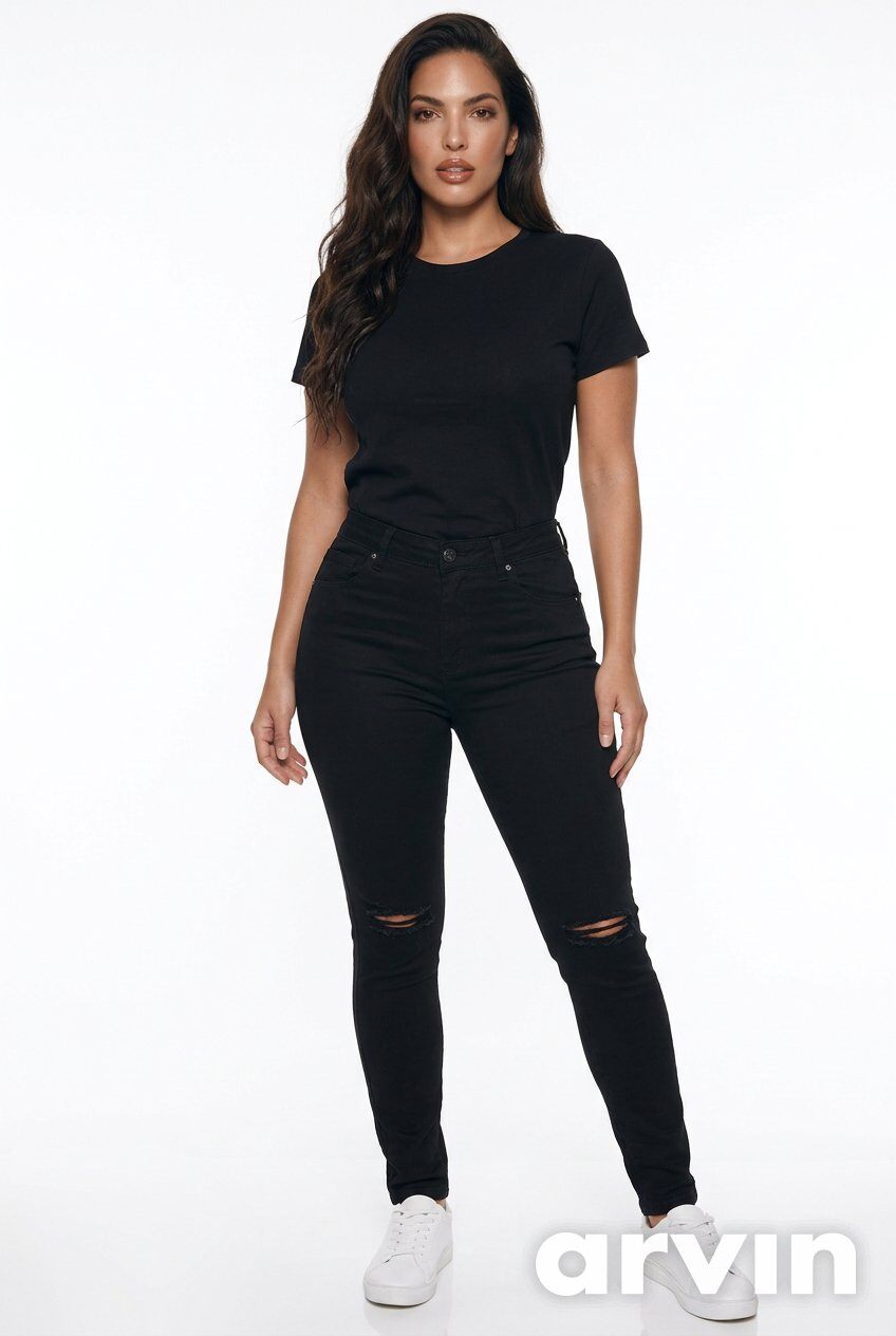 Wholesaler MOZZAAR FOREVER - Black jeans with distressed detailing at the knees