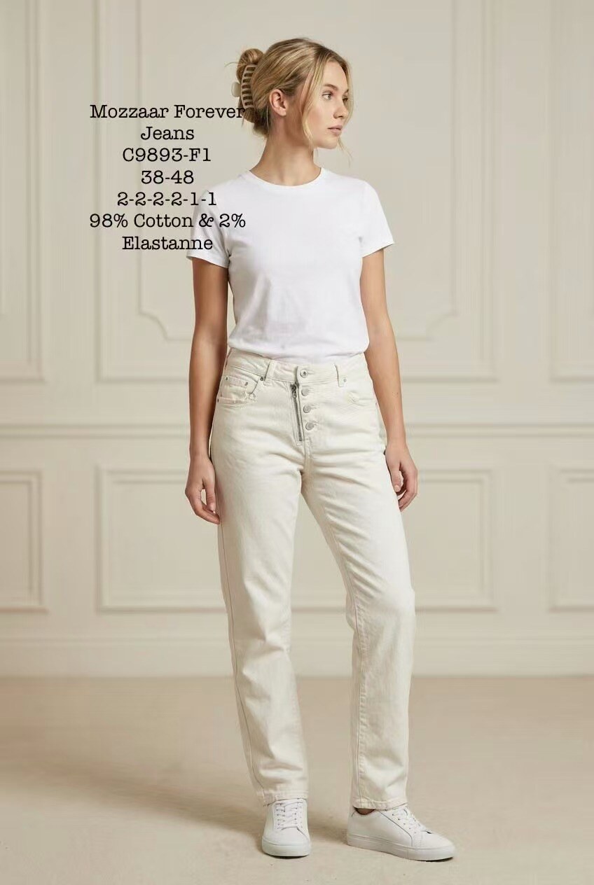 Grossiste MOZZAAR FOREVER - Pantalon jeans en couleur Blanc, avec 4 boutons et un Zip devant