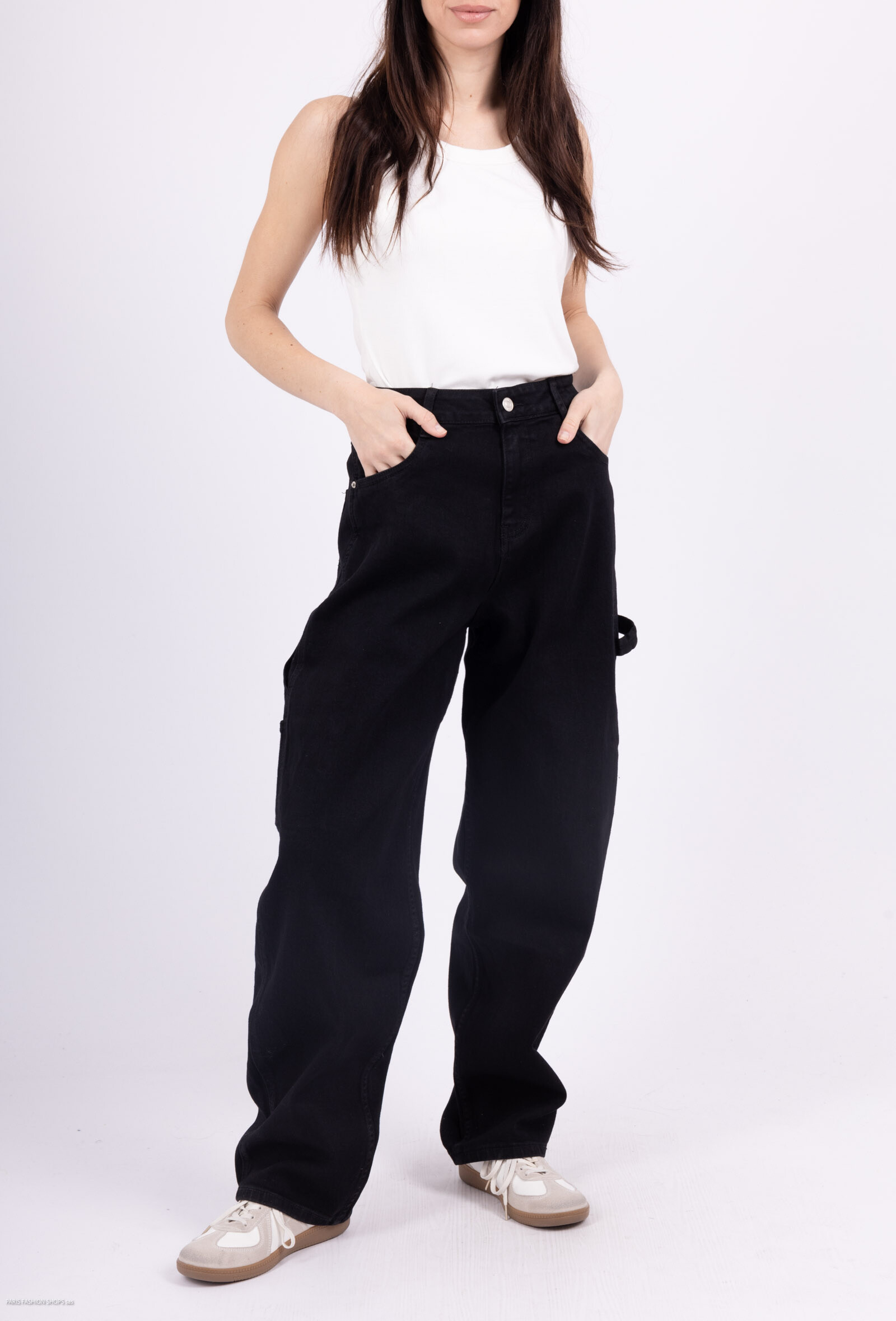 Wholesaler MOZZAAR FOREVER - Black jeans pants, wide leg, with functional pocket