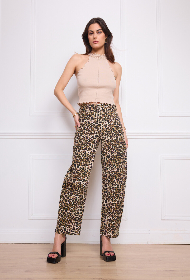 Wholesaler MOZZAAR FOREVER - Jeans, leopard print, wide leg cut
