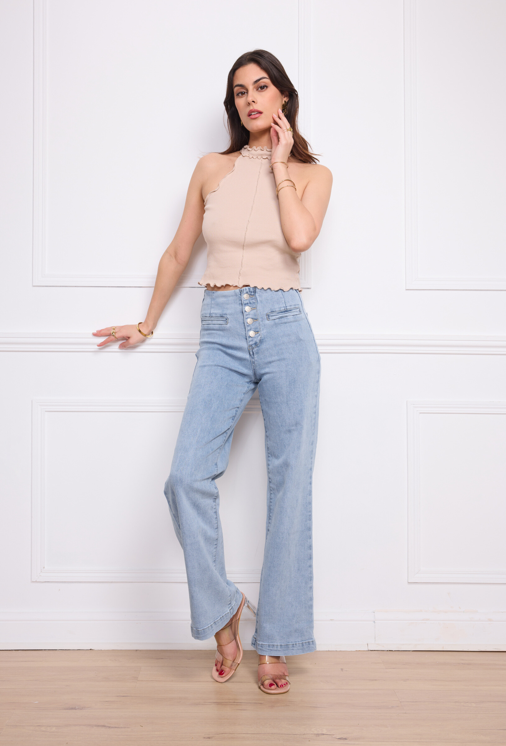 Wholesaler MOZZAAR FOREVER - jeans pants, wide leg cut, with 4 buttons