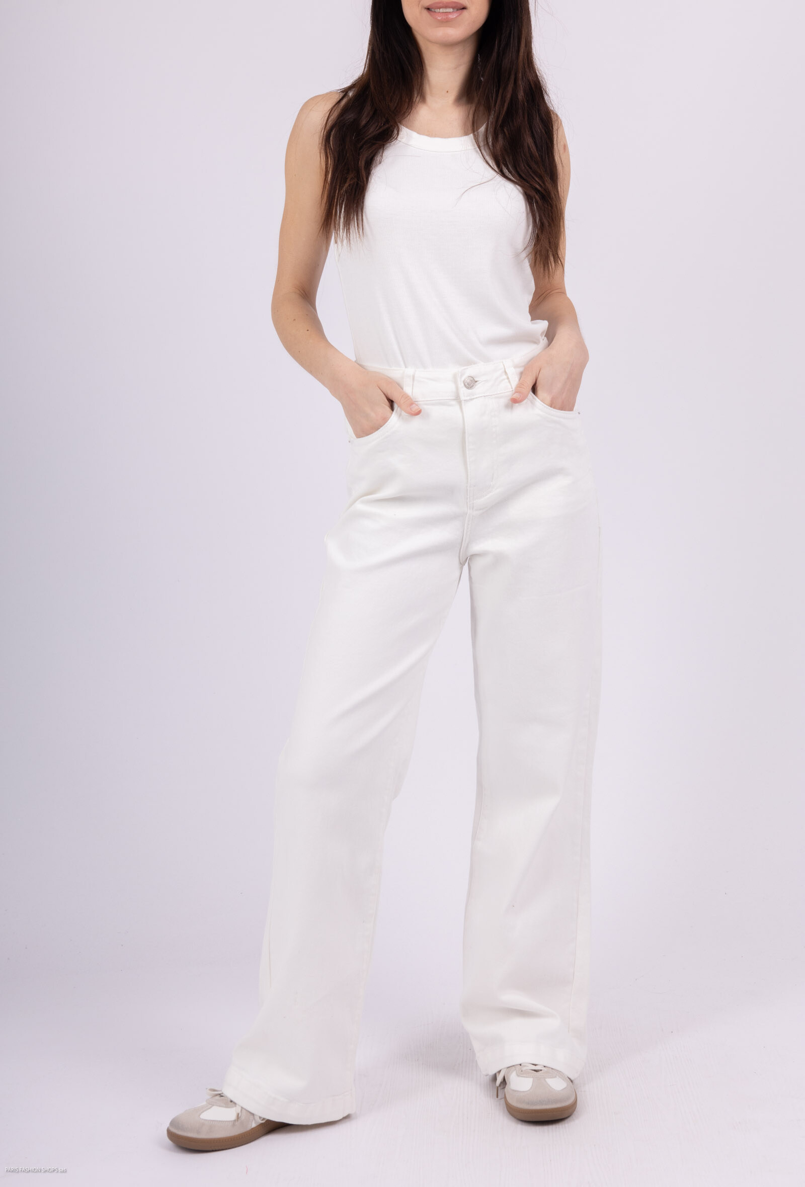 Grossiste MOZZAAR FOREVER - Pantalon jean blanc, coupe wide leg