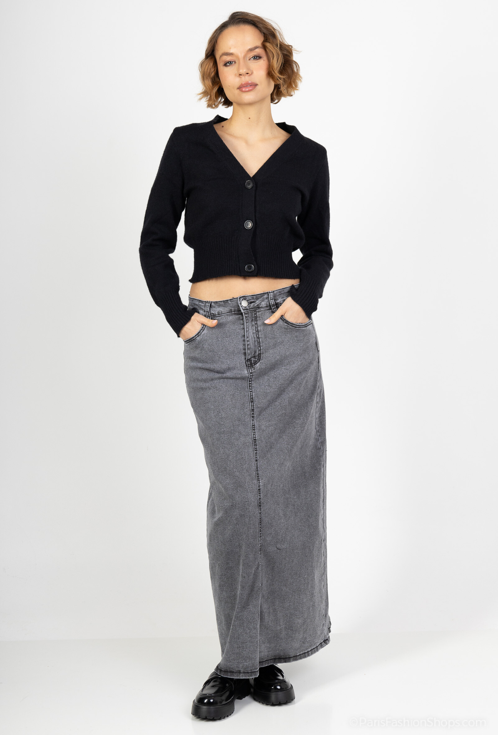Wholesaler MOZZAAR FOREVER - Long denim skirt, faded 95 cm long