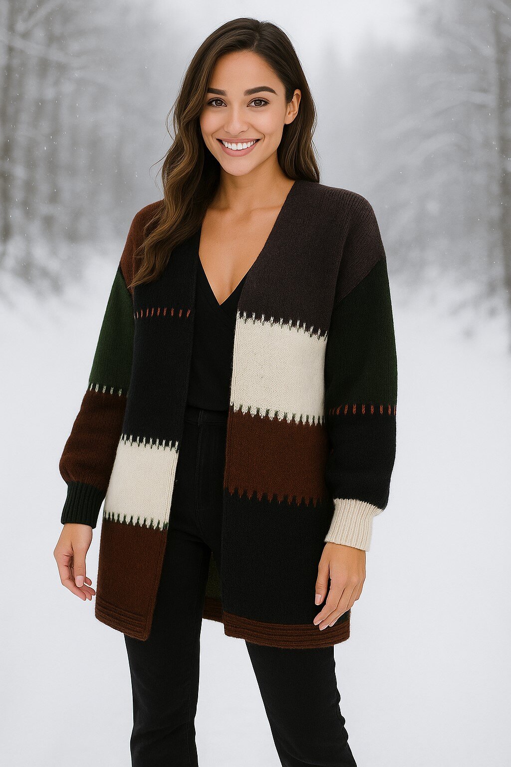 Grossiste MOZZAAR FOREVER - Manteau cardigan laine 103cm longue, tri couleurs