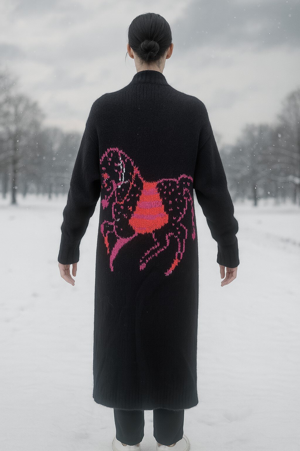 Grossiste MOZZAAR FOREVER - Manteaux cardigan longue 120cm avec dessin cheval au dos