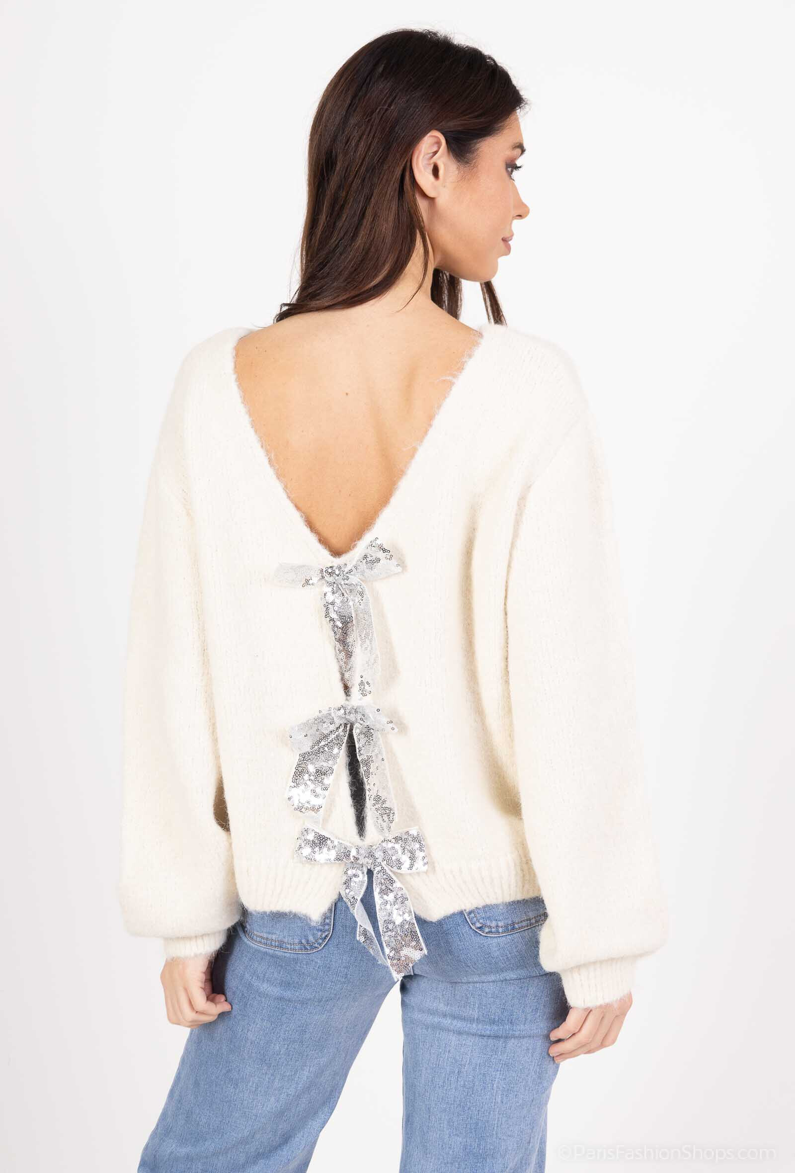 Wholesaler MOZZAAR FOREVER - Mohair-touch wool sweater, bow tie at the back