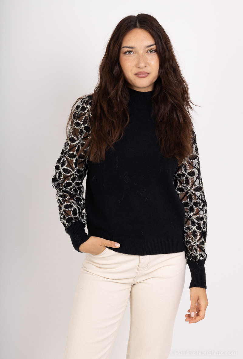 Wholesaler MOZZAAR FOREVER - Sweater with openwork veil sleeves