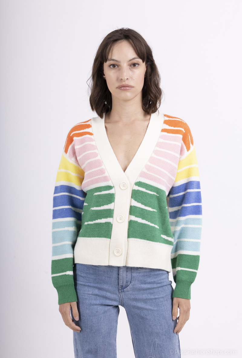 Wholesaler MOZZAAR FOREVER - Wool sweater vest, long sleeve, colorful stripes