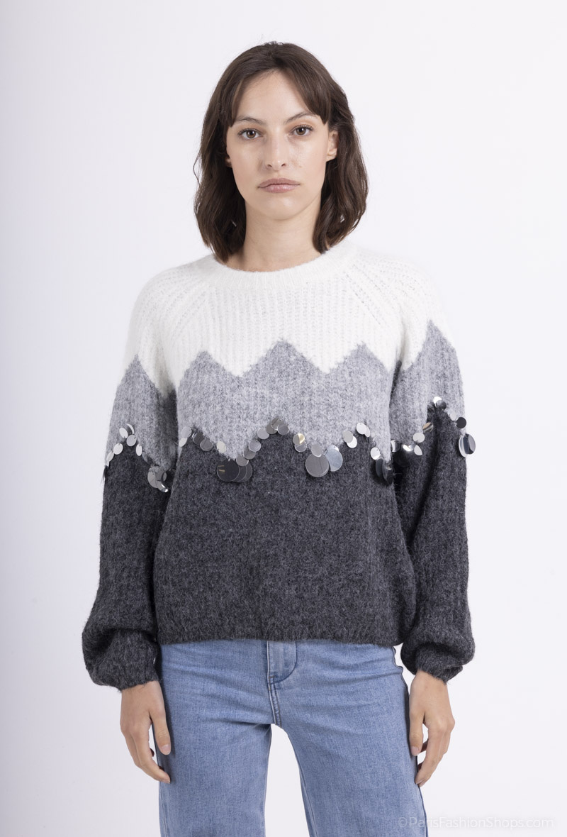Wholesaler MOZZAAR FOREVER - Round neck mohair wool sweater, two colors, with sequin wave