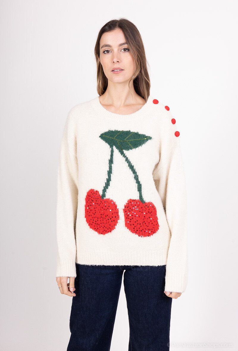 Wholesaler MOZZAAR FOREVER - Cherry wool sweater on the front