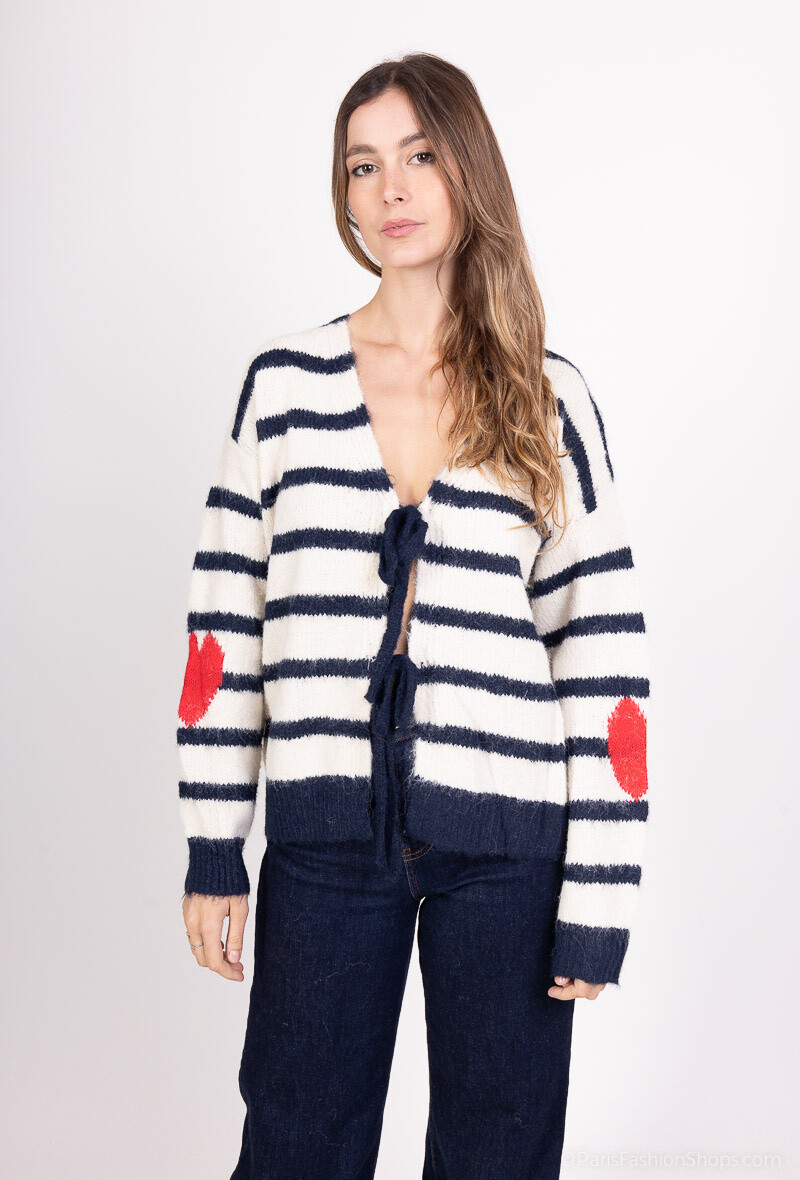 Wholesaler MOZZAAR FOREVER - Striped wool cardigan sweater, bow lace in front