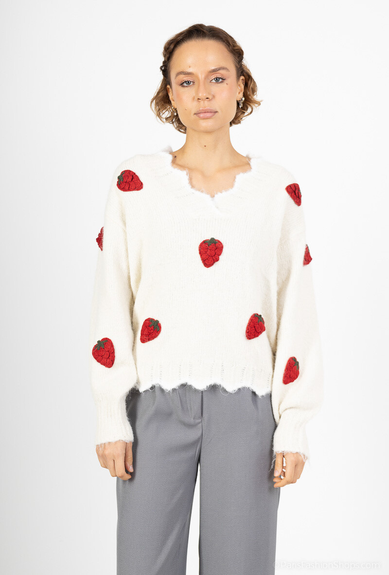 Wholesaler MOZZAAR FOREVER - Wool sweater, angora touch, with strawberry design