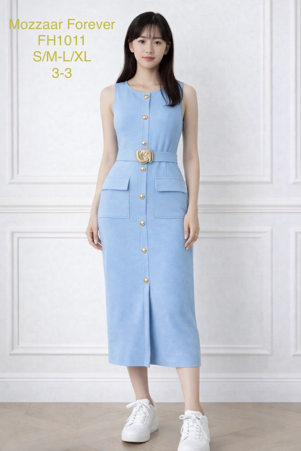 Grossiste MOZZAAR FOREVER - Robe sans manche, avec des boutons devant et avec une ceinture à la taille
