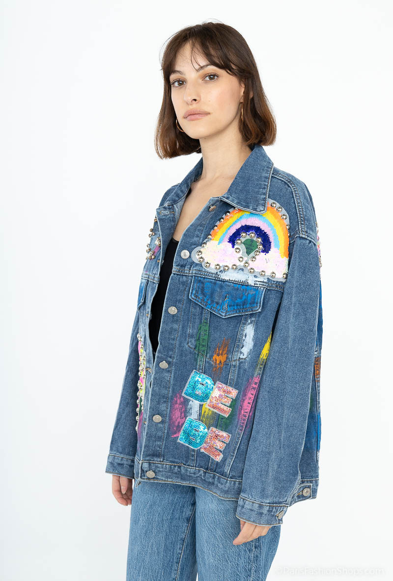 Wholesaler MOZZAAR FOREVER - Oversized jeans jacket, sequins and studs