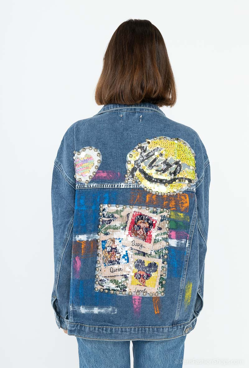 Oversized jeans jacket, sequins and studs | Paris Fashion Shops