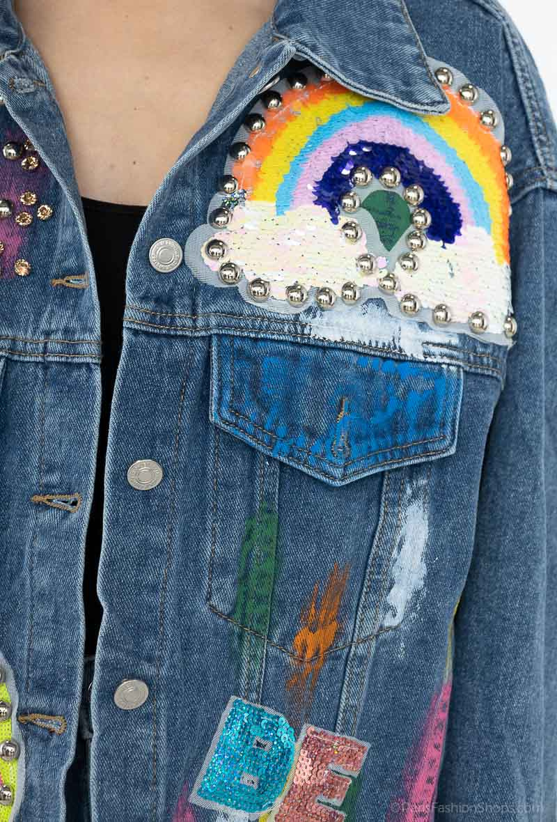 Oversized jeans jacket, sequins and studs | Paris Fashion Shops